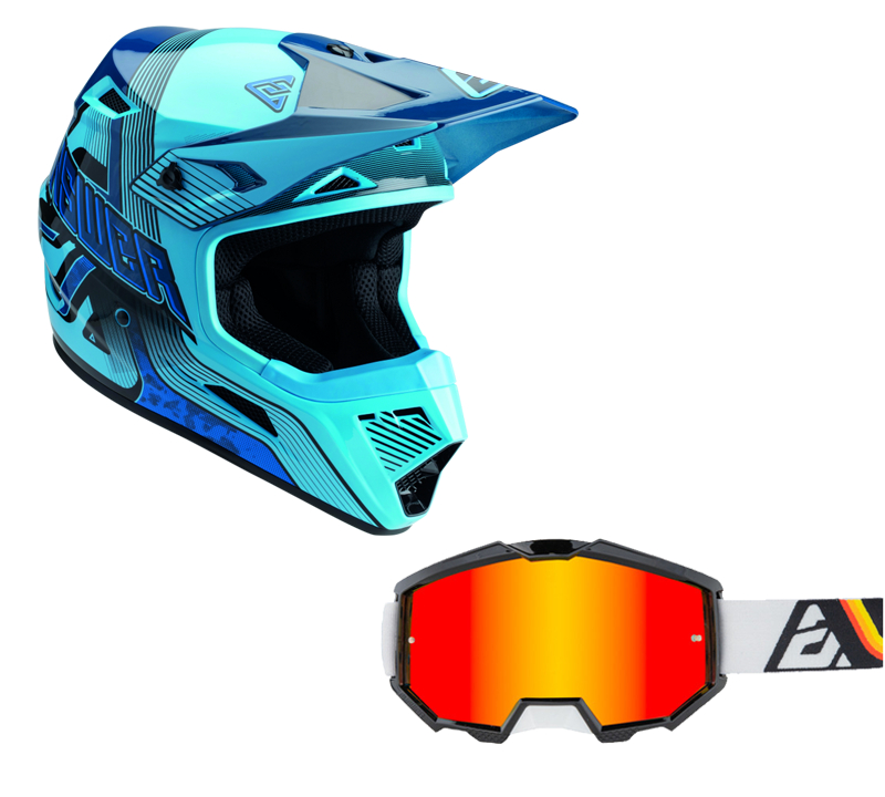 Load image into Gallery viewer, Answer Blue/Dark Blue Helmet & Apex 3 Goggle Combo