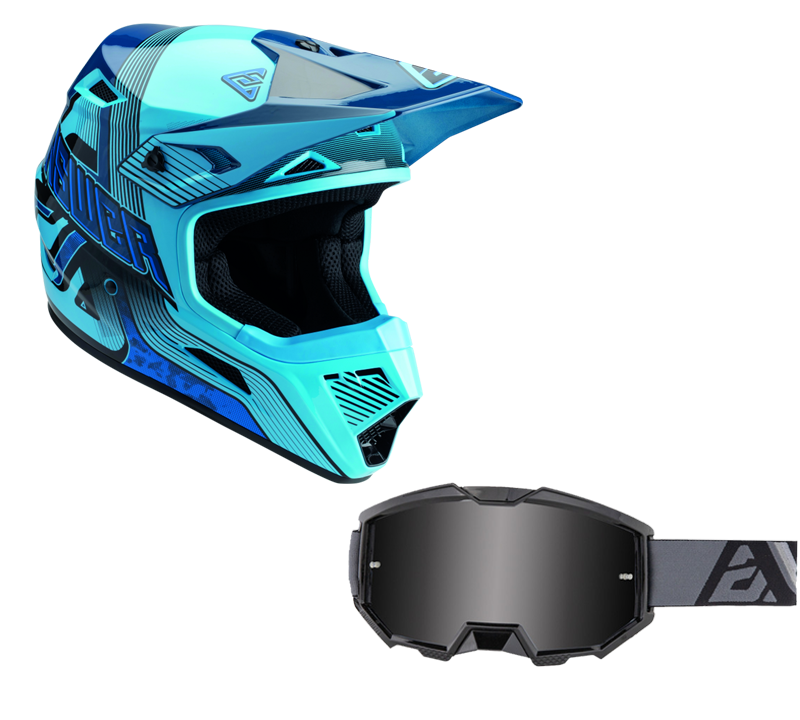 Load image into Gallery viewer, Answer Blue/Dark Blue Helmet & Apex 3 Goggle Combo