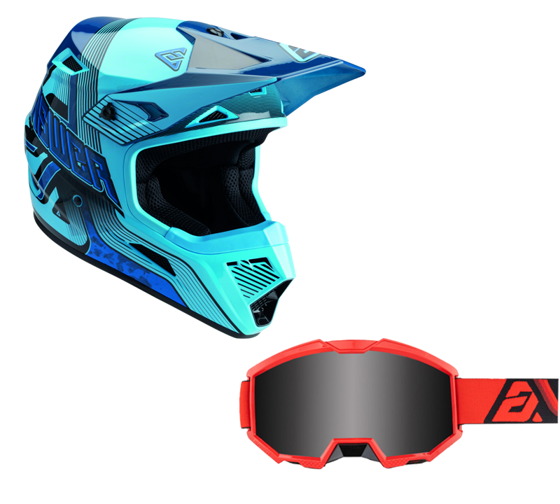 Load image into Gallery viewer, Answer Blue/Dark Blue Helmet & Apex 3 Goggle Combo