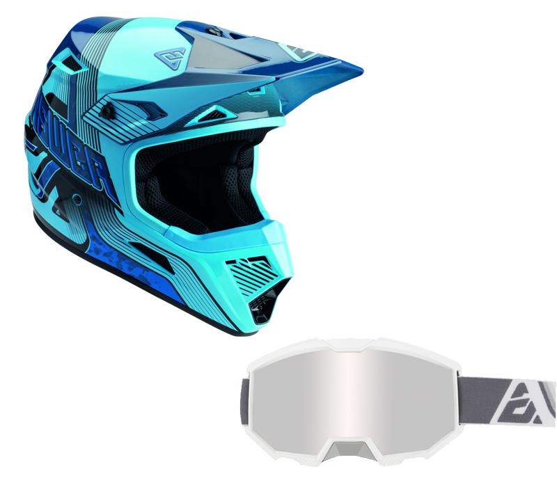 Load image into Gallery viewer, Answer Blue/Dark Blue Helmet & Apex 3 Goggle Combo