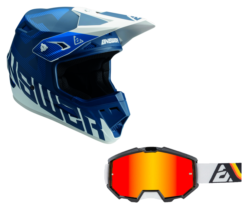 Load image into Gallery viewer, Answer Blue/White Helmet & Apex 3 Goggle Combo