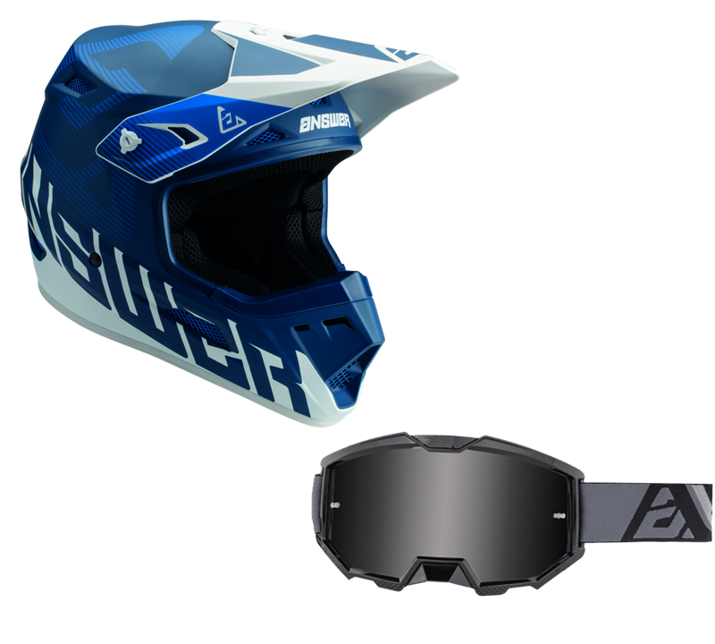 Load image into Gallery viewer, Answer Blue/White Helmet & Apex 3 Goggle Combo