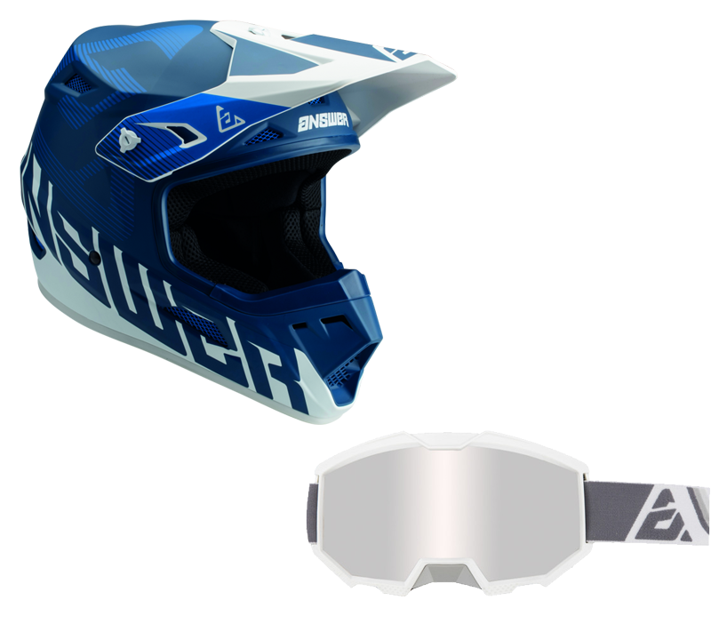 Load image into Gallery viewer, Answer Blue/White Helmet & Apex 3 Goggle Combo