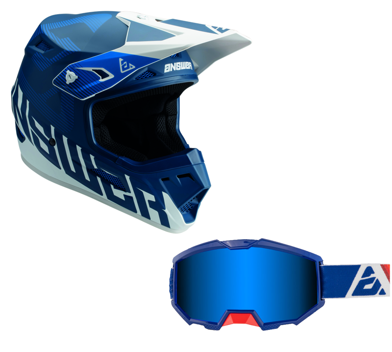 Load image into Gallery viewer, Answer Blue/White Helmet & Apex 3 Goggle Combo