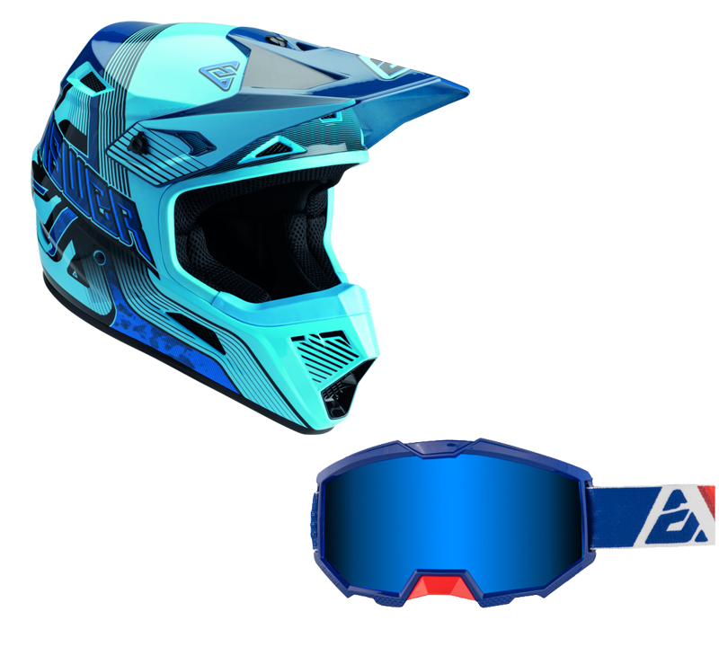 Load image into Gallery viewer, Answer Blue/Dark Blue Helmet & Apex 3 Goggle Combo