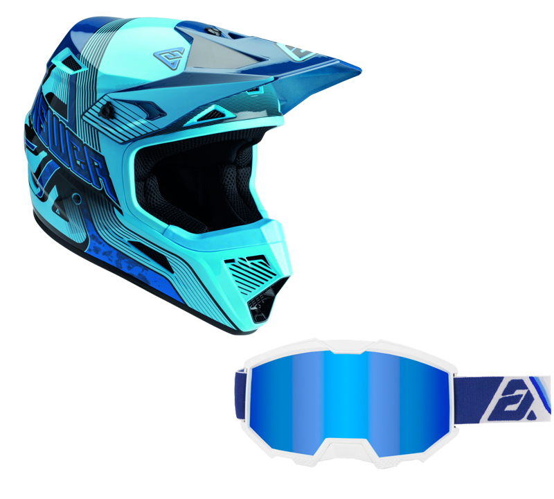 Load image into Gallery viewer, Answer Blue/Dark Blue Helmet & Apex 3 Goggle Combo