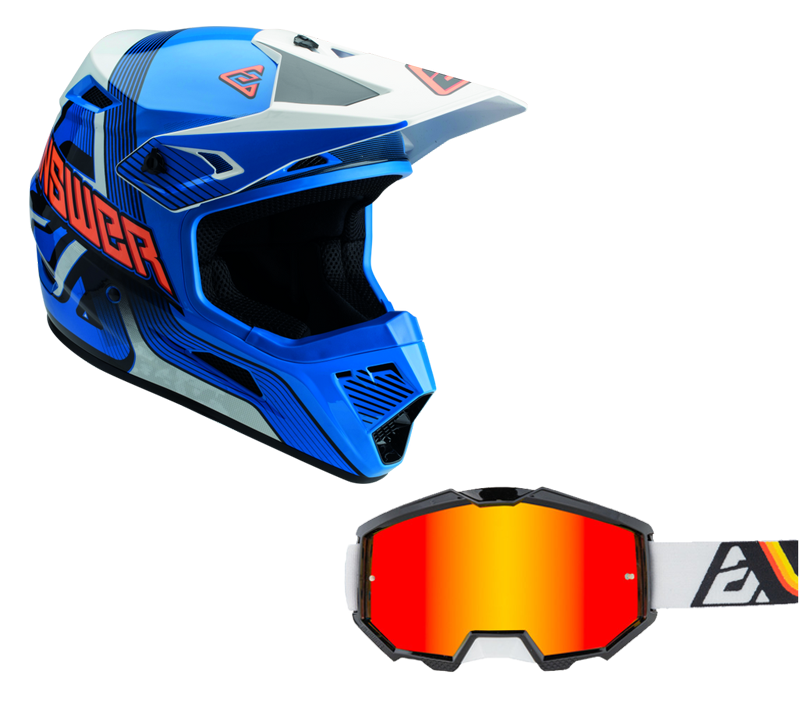 Load image into Gallery viewer, Answer Blue/White/Hyper Orange Helmet & Apex 3 Goggle Combo