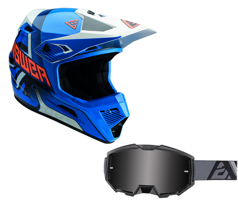 Load image into Gallery viewer, Answer Blue/White/Hyper Orange Helmet & Apex 3 Goggle Combo