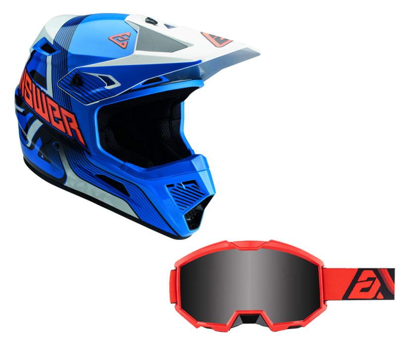 Load image into Gallery viewer, Answer Blue/White/Hyper Orange Helmet & Apex 3 Goggle Combo