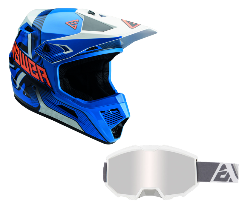 Load image into Gallery viewer, Answer Blue/White/Hyper Orange Helmet & Apex 3 Goggle Combo