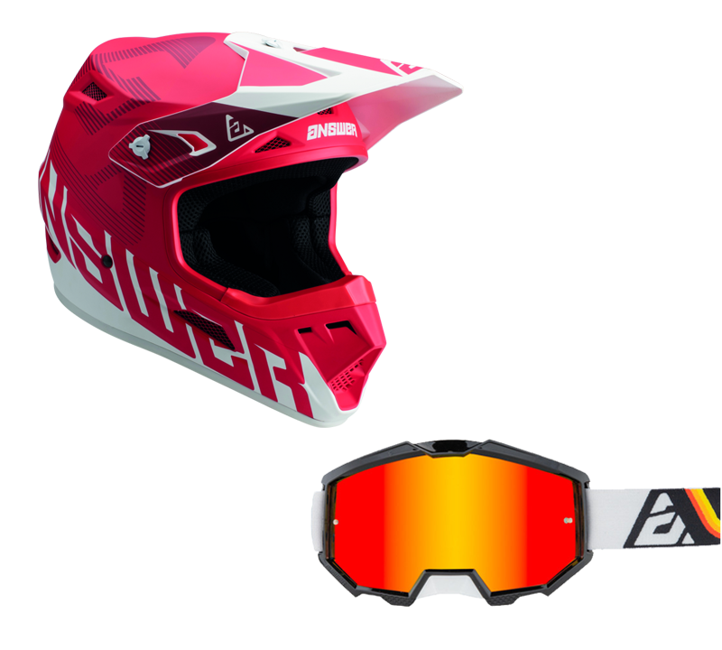 Load image into Gallery viewer, Answer Red/White Helmet & Apex 3 Goggle Combo
