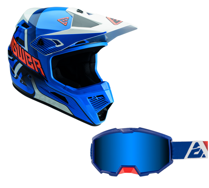 Answer Blue/White/Hyper Orange Helmet & Apex 3 Goggle Combo