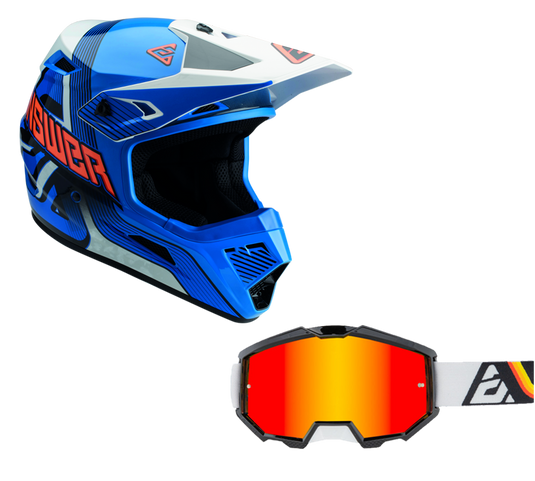 Answer Blue/White/Hyper Orange Helmet & Apex 3 Goggle Combo